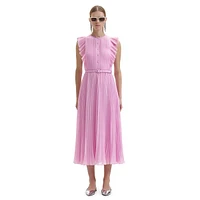 Pleated Chiffon Ruffled Sleeveless Midi Dress