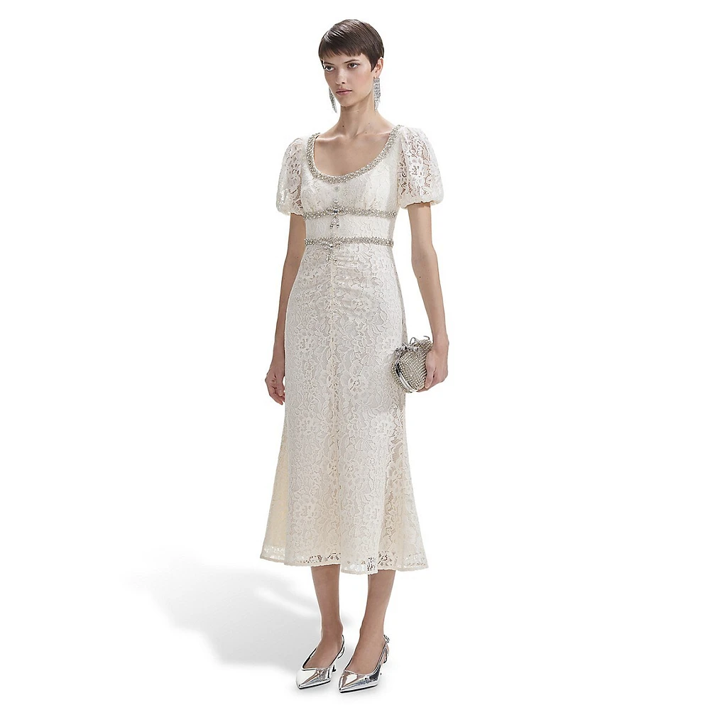 Lace & Diamante-Trim Midi Dress