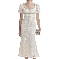 Lace & Diamante-Trim Midi Dress