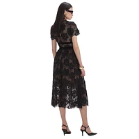 Floral Lace Velvet Bow Midi Dress