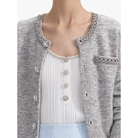 Diamante-Button Mélange-Knit Cardigan