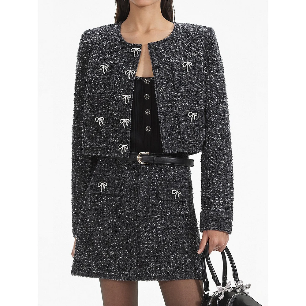 Textured Denim & Diamante Bow Jacket