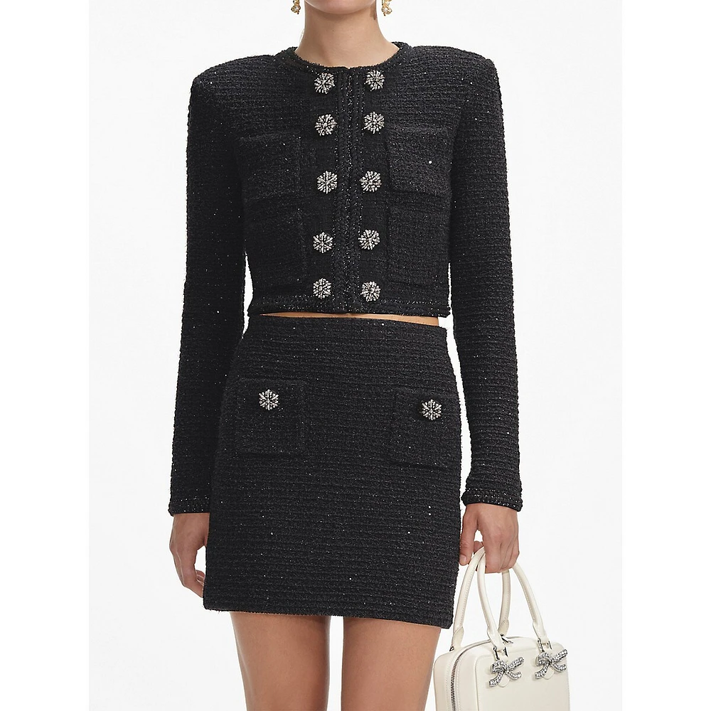 Embellished Textured-Knit Jacket