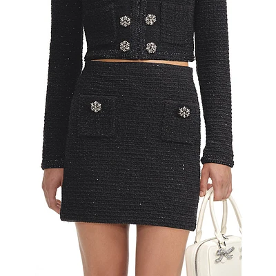 Embellished Textured-Knit Mini Skirt