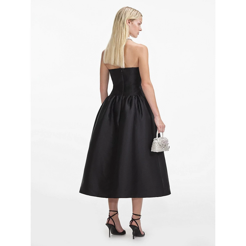 Off-Shoulder Taffeta Contrast-Bow Midi Dress