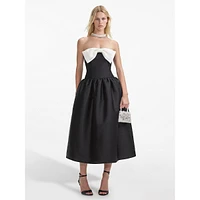 Off-Shoulder Taffeta Contrast-Bow Midi Dress