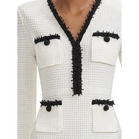 Bead-Trim Long-Sleeve Textured-Knit Mini Dress