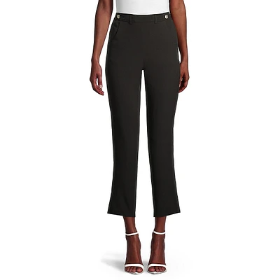 Button-Tab Crop Flare Pants