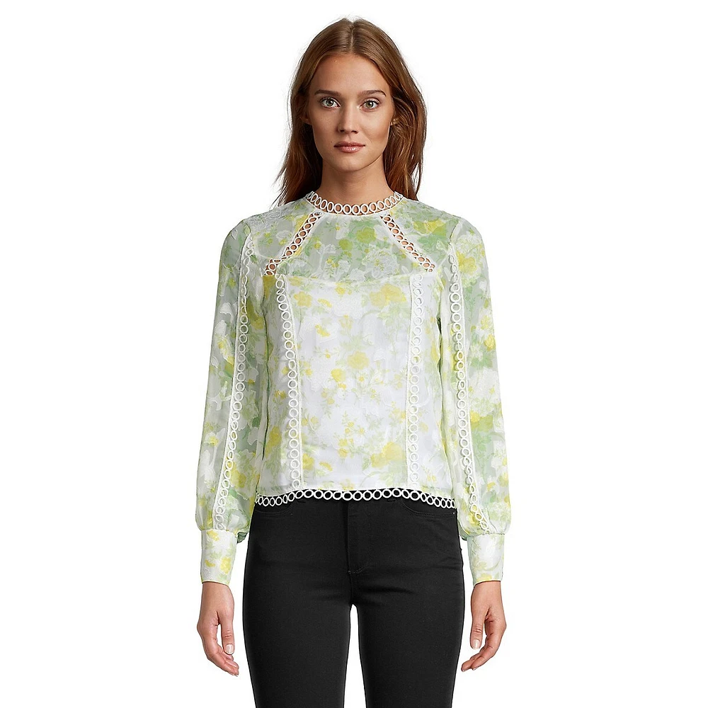 Floral Illusion Crochet-Trim Top