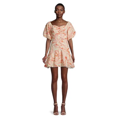 Penelope Floral Puff-Sleeve Mini Dress