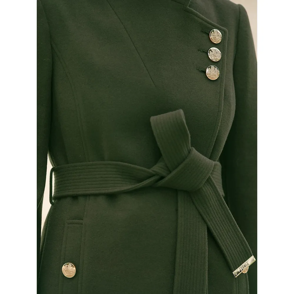 Military-Style Notch-Collar Wrap Coat