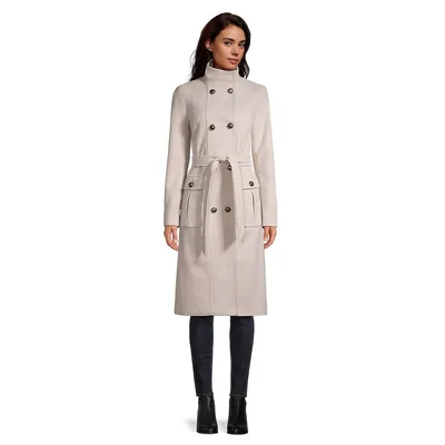 Military-Style Funnel-Neck Wrap Coat