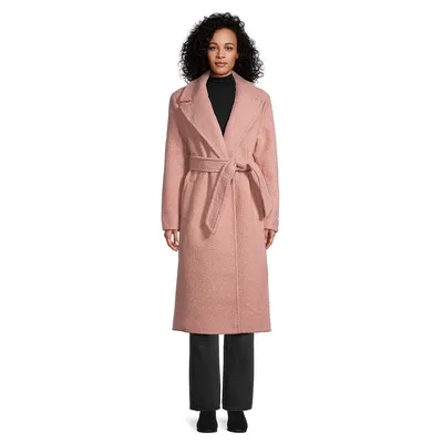 Bouclé Notch-Collar Wrap Coat