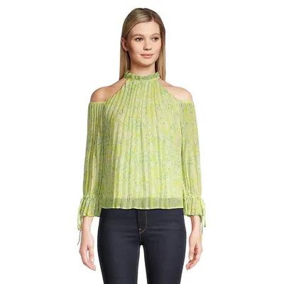Pleated Cold-Shoulder Top
