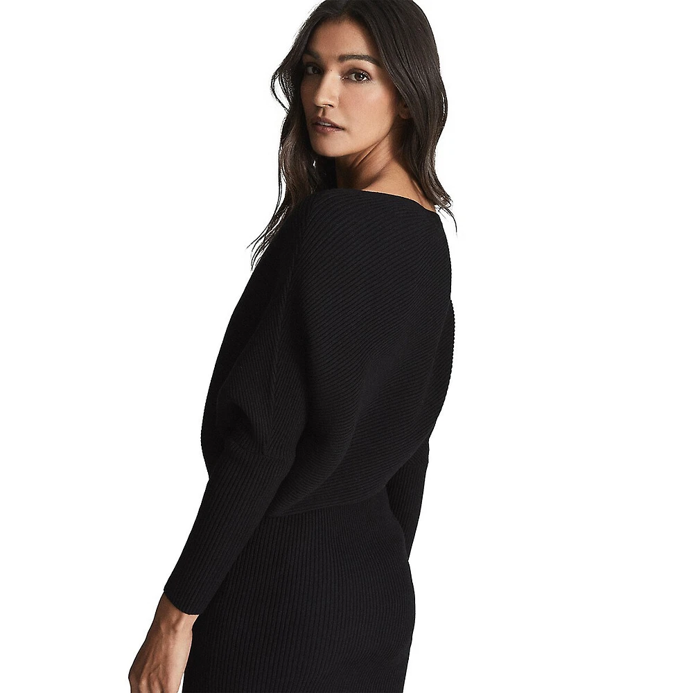 Lara Draped-Knit Midi Dress