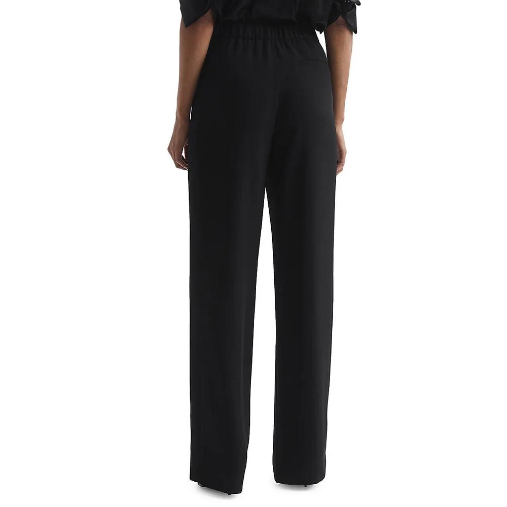 High Rise Pleated Satin Wide-Leg Trousers