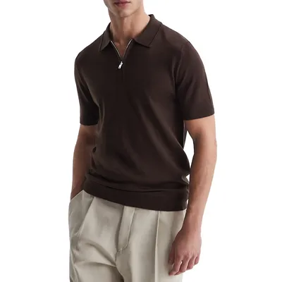 Maxwell Short-Sleeve Wool-Blend Zip Polo Shirt