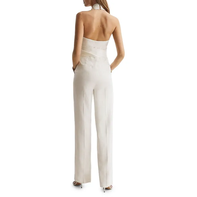 Reiss Carmen Halterneck Linen-Blend Jumpsuit