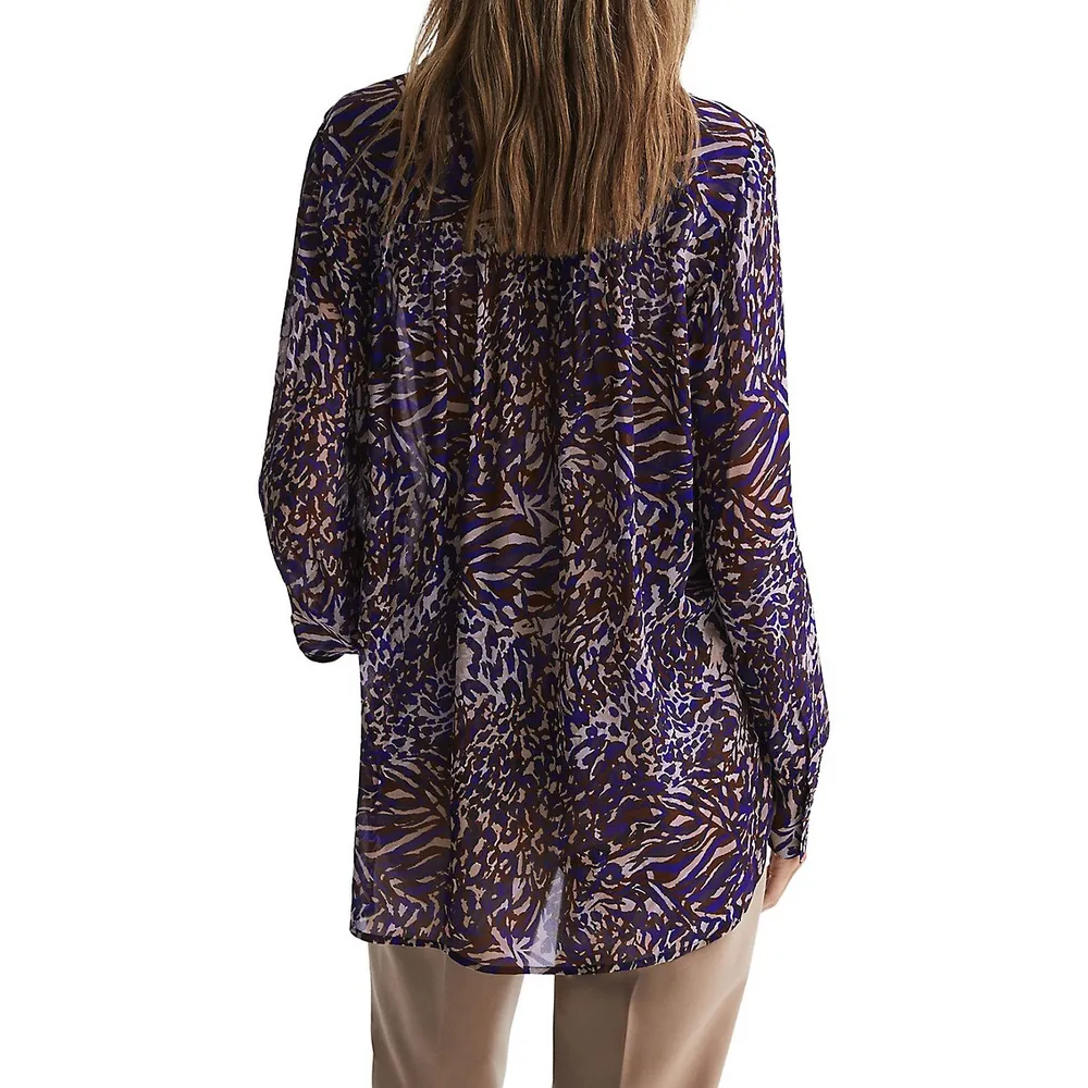 Tora Animal-Print Tie-Neck Blouse