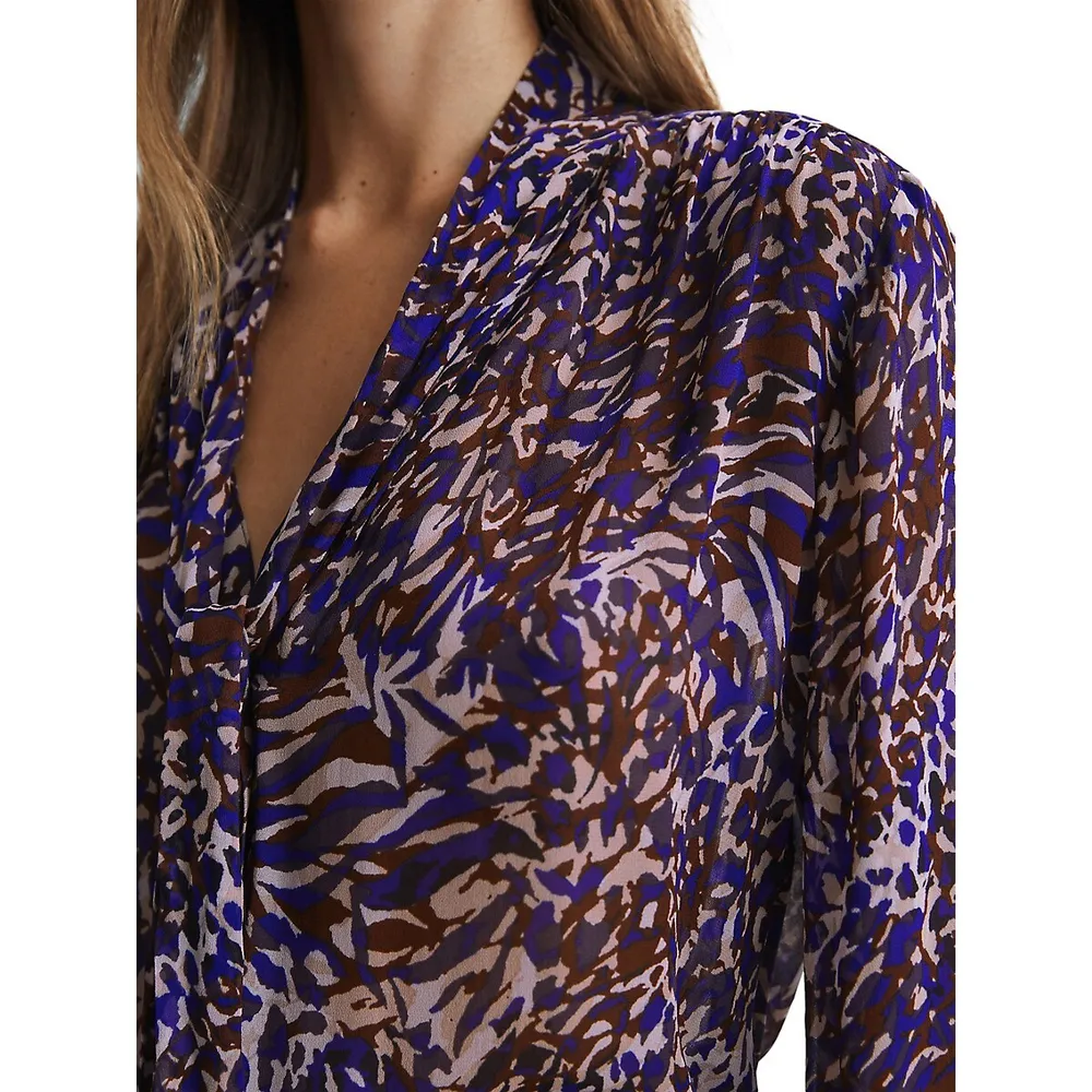 Tora Animal-Print Tie-Neck Blouse