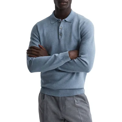 Sharp Long-Sleeve Knit Polo Shirt