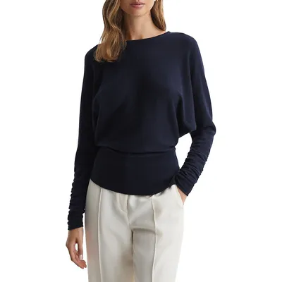 Lisa Ruched Long-Sleeve Knit Top