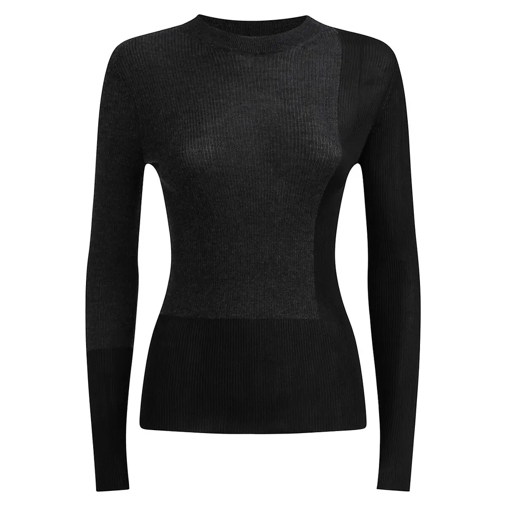 Reiss Jude Sheer Blocking Mix Wool & Silk Rib-Knit Top