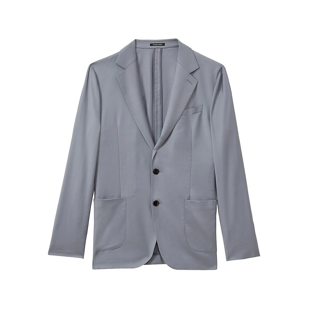 Azure Notch-Lapel Wool-Blend Drape Blazer