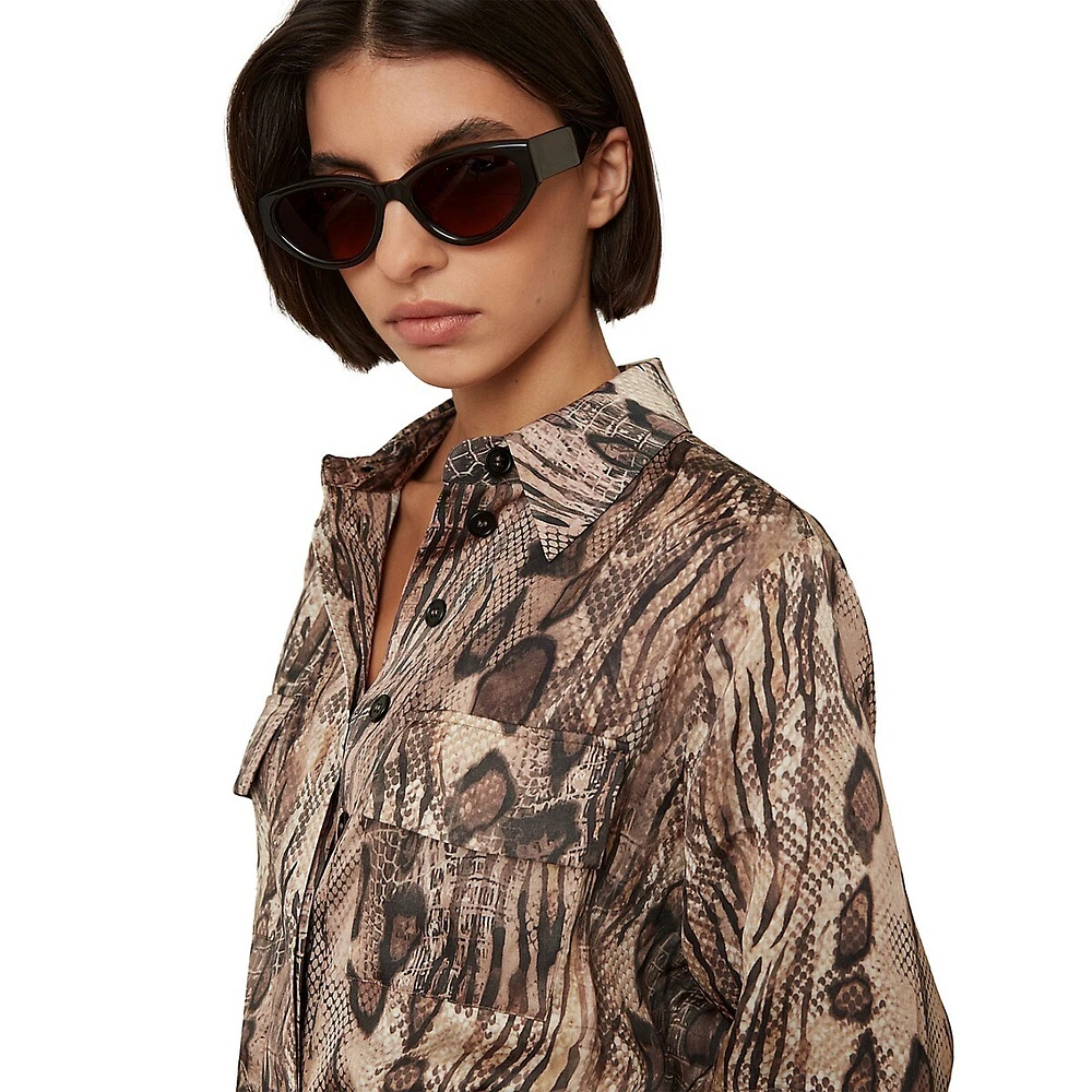 Farah Snake-Print Shirt Dress