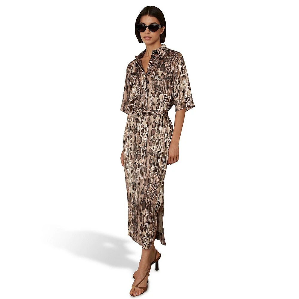 Farah Snake-Print Shirt Dress