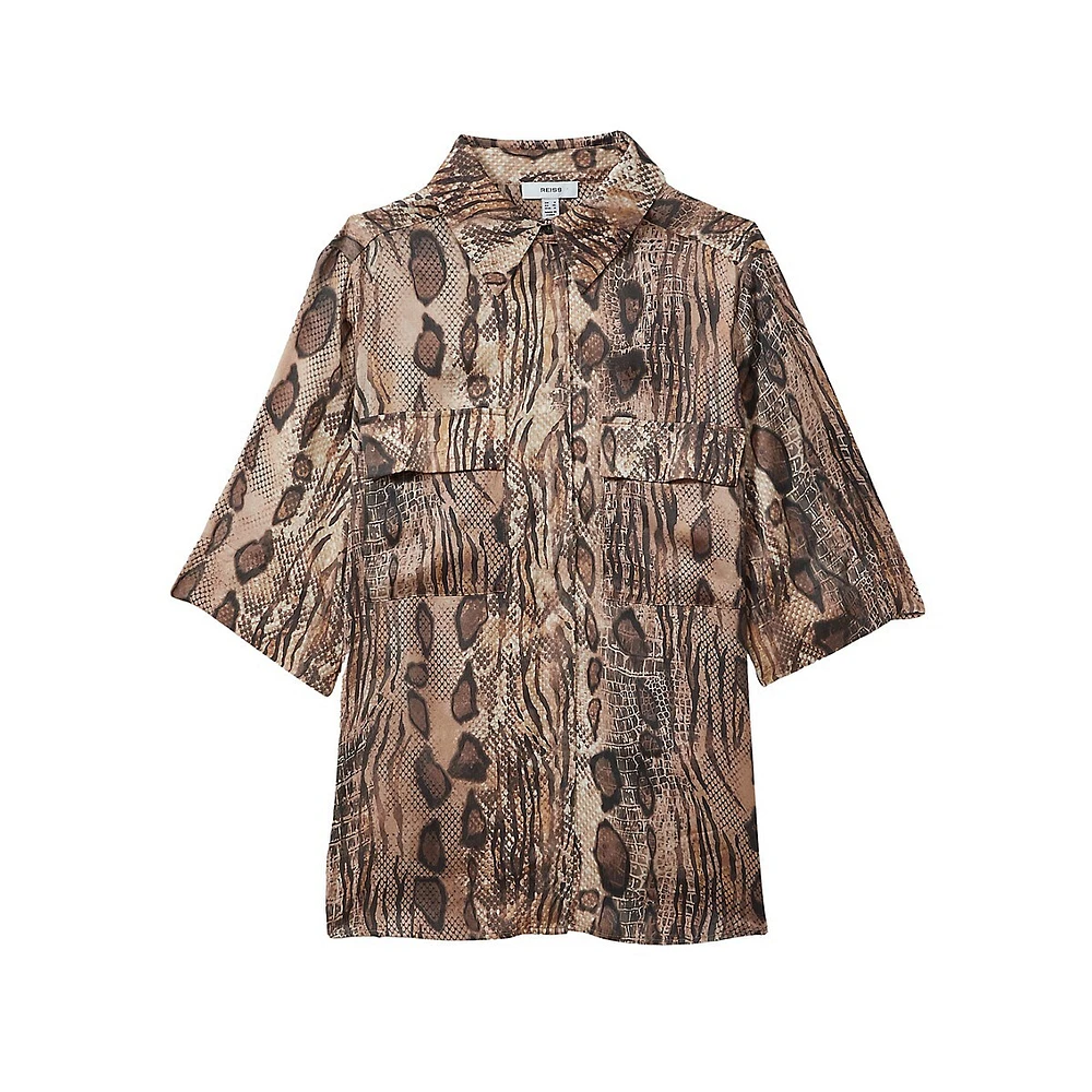 Maya Short-Sleeve Snake-Print Shirt