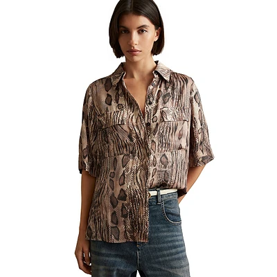 Maya Short-Sleeve Snake-Print Shirt