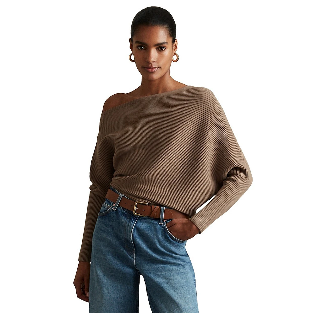 Lorna One-Shoulder Draped-Knit Sweater