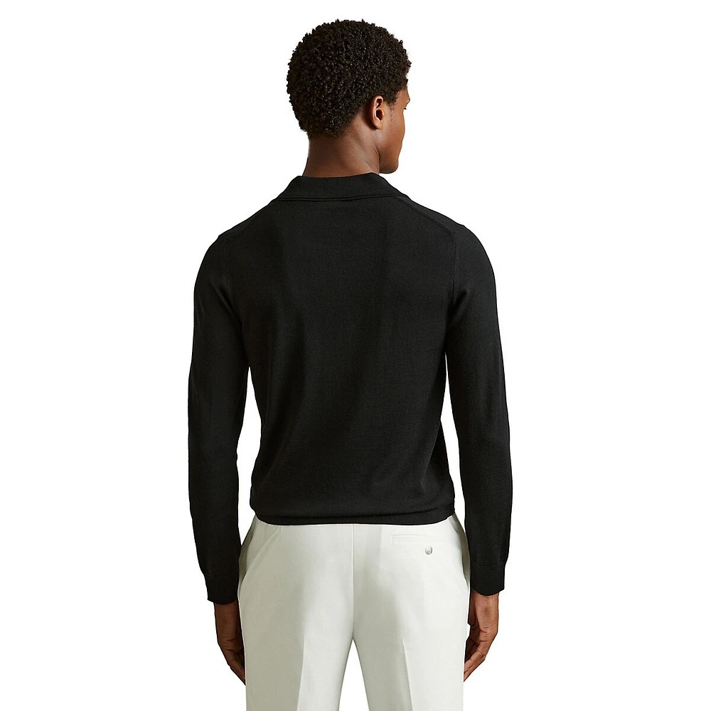 Milburn Merino Wool Open-Collar Polo Sweater