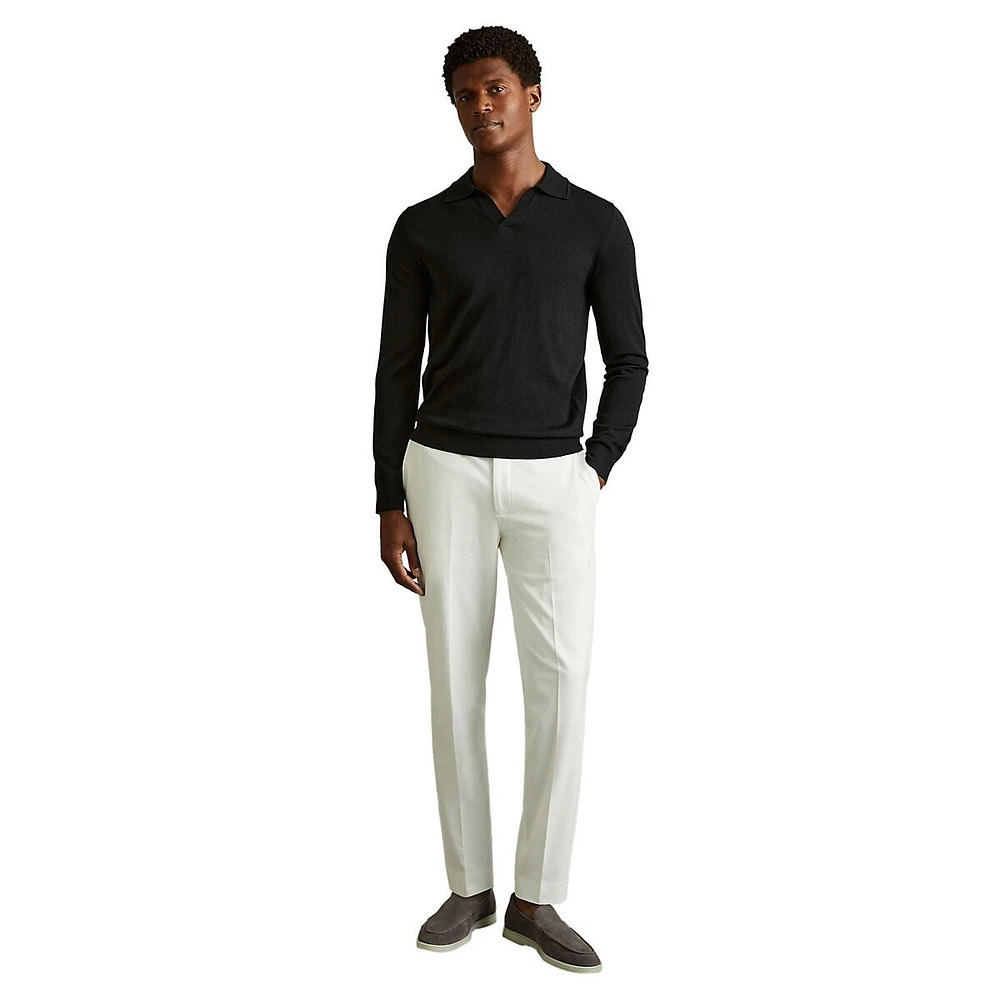 Milburn Merino Wool Open-Collar Polo Sweater