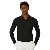 Milburn Merino Wool Open-Collar Polo Sweater