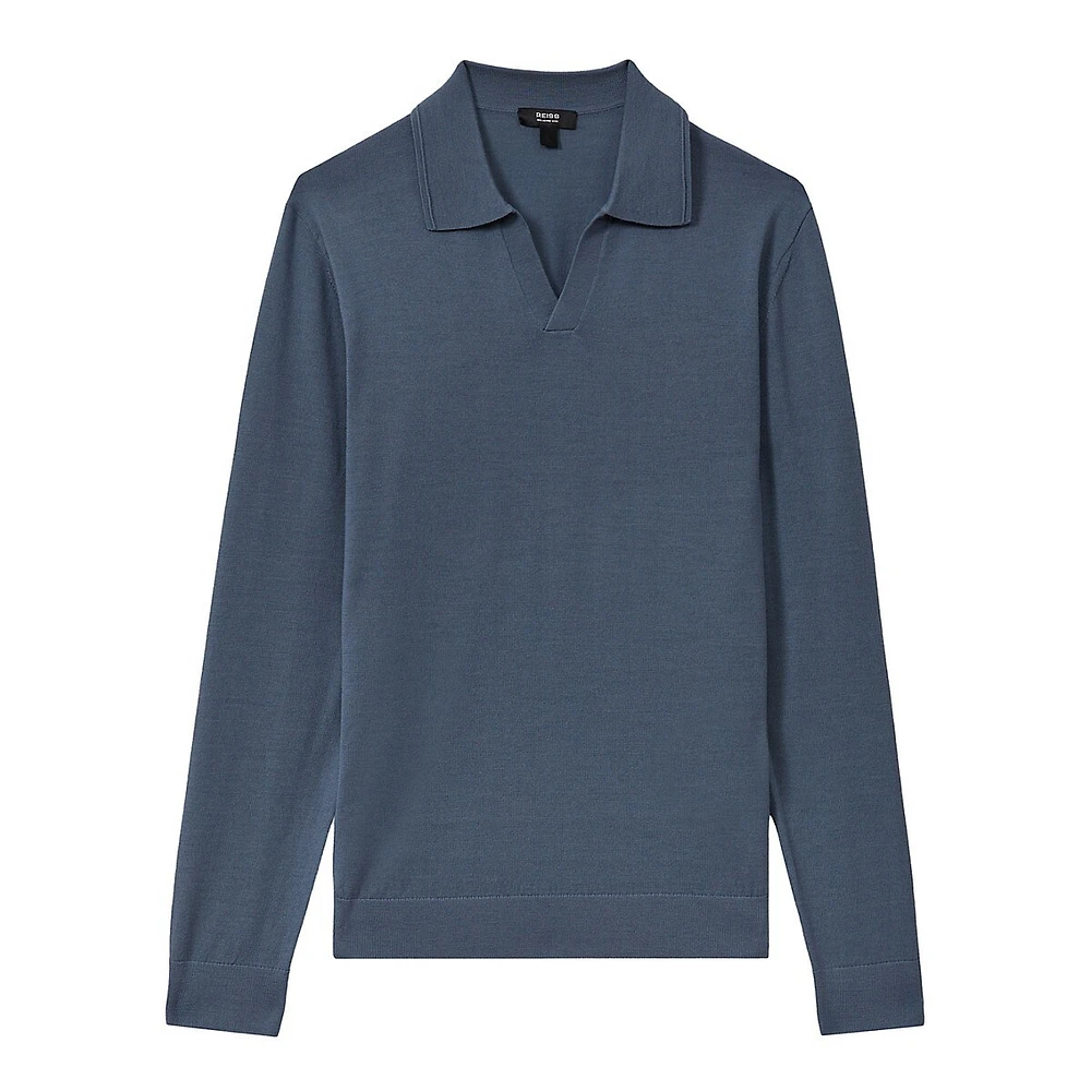 Milburn Merino Wool Open-Collar Polo Sweater