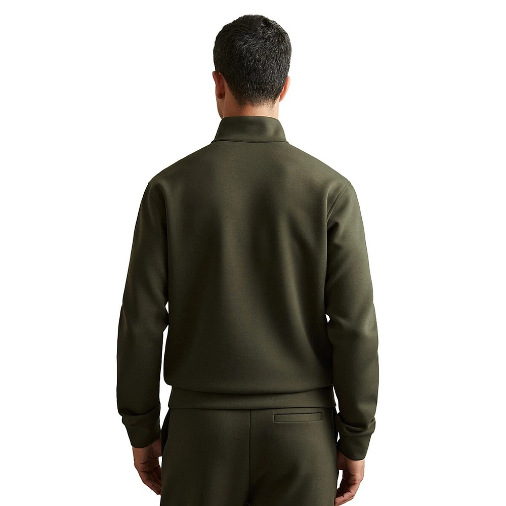 Hale Mockneck Leather-Placket Interlock-Jersey Sweatshirt