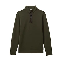 Hale Mockneck Leather-Placket Interlock-Jersey Sweatshirt