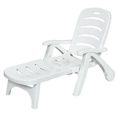 Adjustable Folding Patio Chaise Deck Chair Lounger 5 Position Recliner W/ Wheels