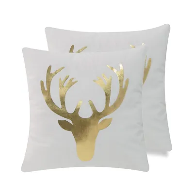 Christmas Icons Throw Pillow,100% Polyester Velour Foil Print Reindeer