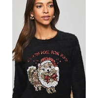 Holiday Pom Dog Embellished Sweater
