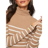 Striped Rib-Knit Turtleneck Sweater