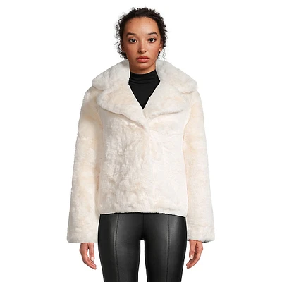 Faux Fur Notch-Lapel Short Coat