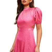 Jac Satin Cutout Puff-Sleeve Midi Dress