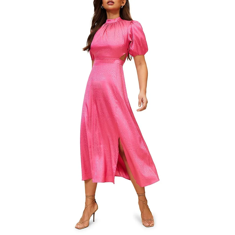 Jac Satin Cutout Puff-Sleeve Midi Dress