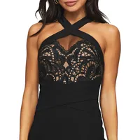 Crossover Halter Sleeveless Lace Gown