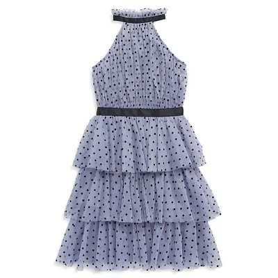 Dotted & Tiered Halter Dress