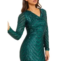 Sequin Wave Long-Sleeve Gown