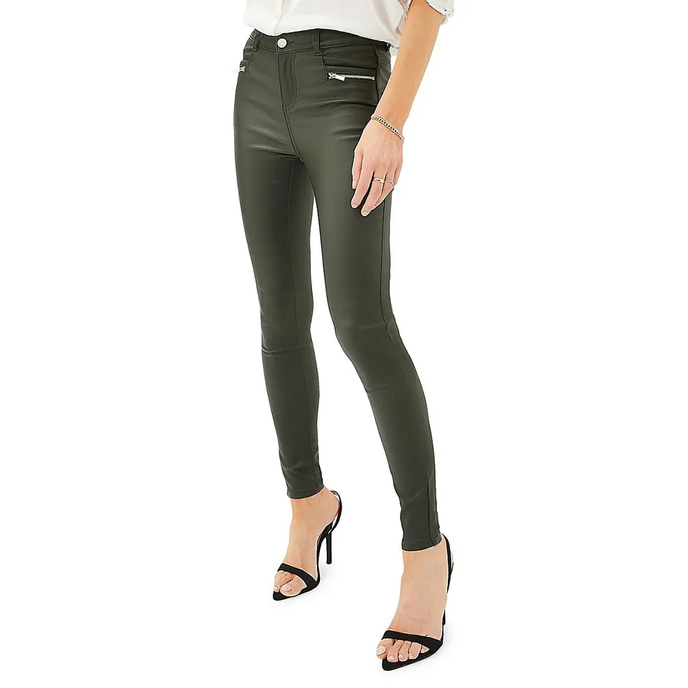 Green Coated Skinny Jeans, Womens Jeans